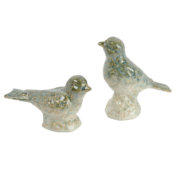 Creative Co-Op Decorative Debossed Stoneware Bird Figurines, Set of 2 Styles, Green