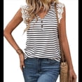 thumbnail image 3 of Camiseta de Mujer con Encaje de Guipur en Contraste y Medio Botón. Camiseta de Mujer con Rayas Blancas Talla S, 3 of 7