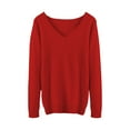 thumbnail image 4 of ManxiVoo Women's V Neck Knitted Sweater Long Sleeve Solid Color Warm Low Neck Base Layer Winter Top XL Size Red, 4 of 4