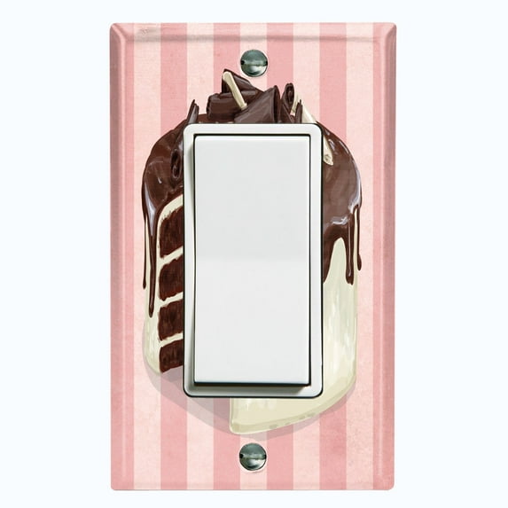 Metal Light Switch Plate Cover Chocolate Vanilla Cake Striped Wallpaper Pink CAK061