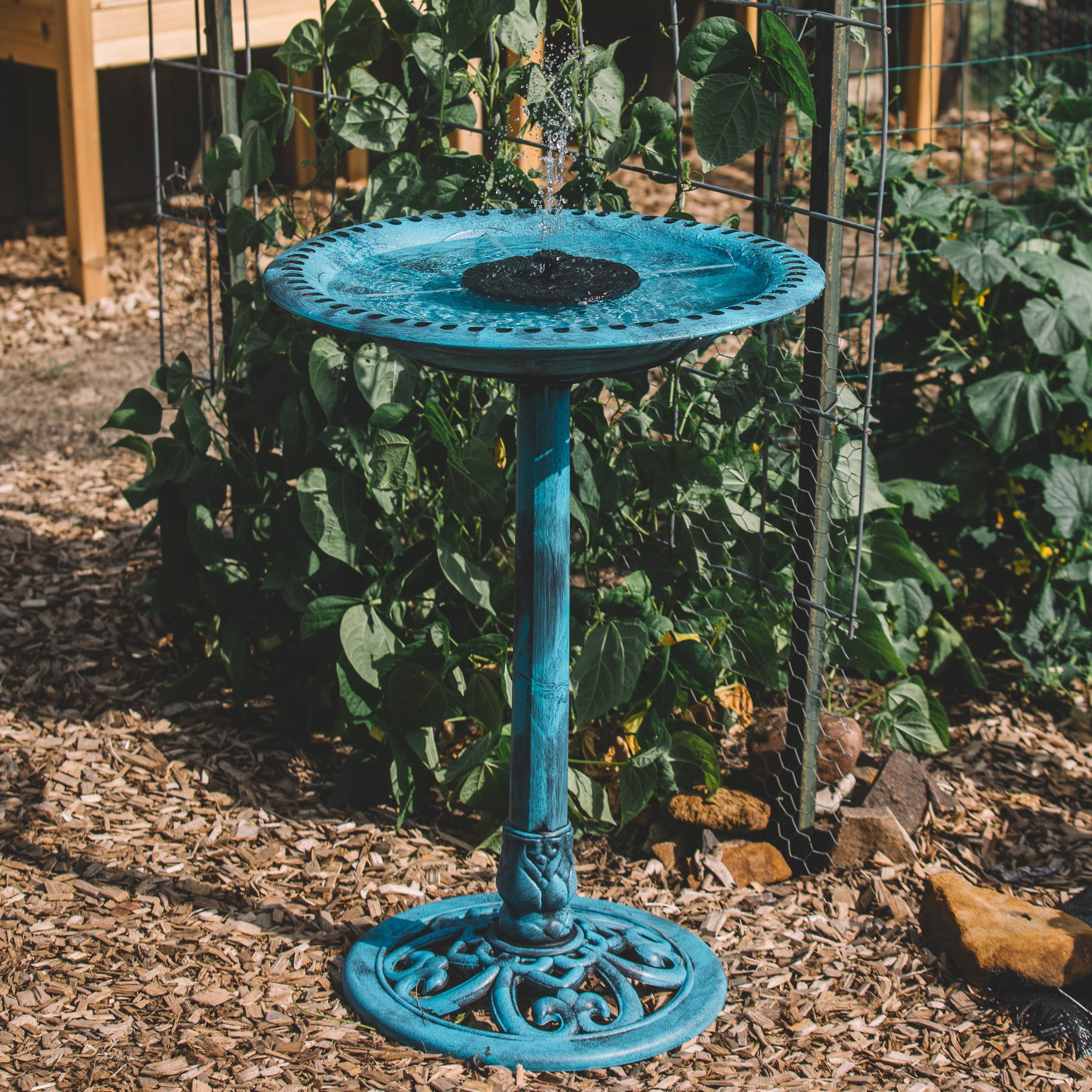 Backyard Expressions Solar Pump Outdoor Bird Bath Fountain, Antique Blue Finish