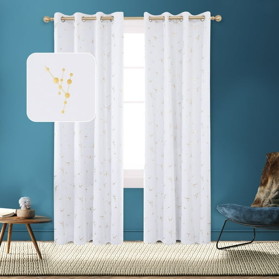 Deconovo Foil Print Grommet Blackout Curtains Thermal Insulated Drapes for Living Room, 52x63 inch, White, 2 Panels