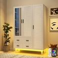 thumbnail image 4 of Blotout 70" Armoire Wardrobe Closet with Mirror & LED Lights, LED White Louver Door Wardrobe Armoire with 3 Drawers & Hanging Rods, Large 3 Doors Armoire Storage with Multi-Layer Shelves, 4 of 8