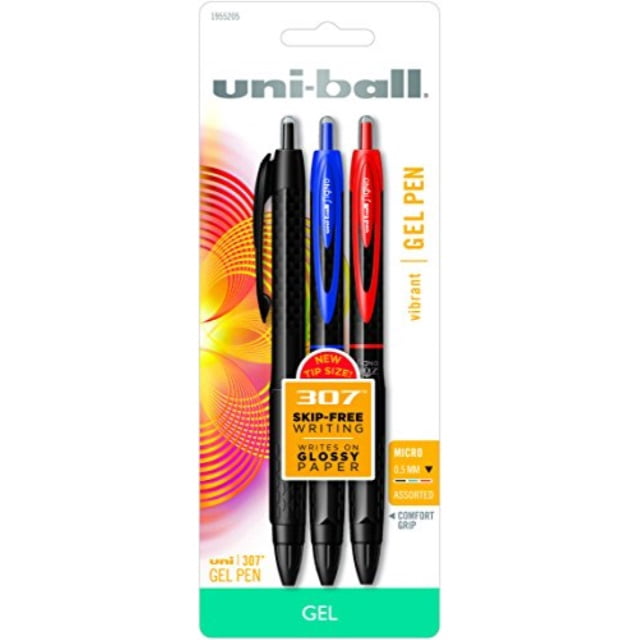 uniball 307 Retractable Gel Pens, Micro Point (0.5mm), Assorted Colors