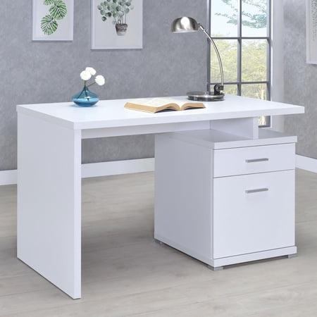 Home Office Desks White 2-Drawer Reversible Office Desk White Office Desks Wood Computer Desks Furniture Office Desks & Work Surfaces