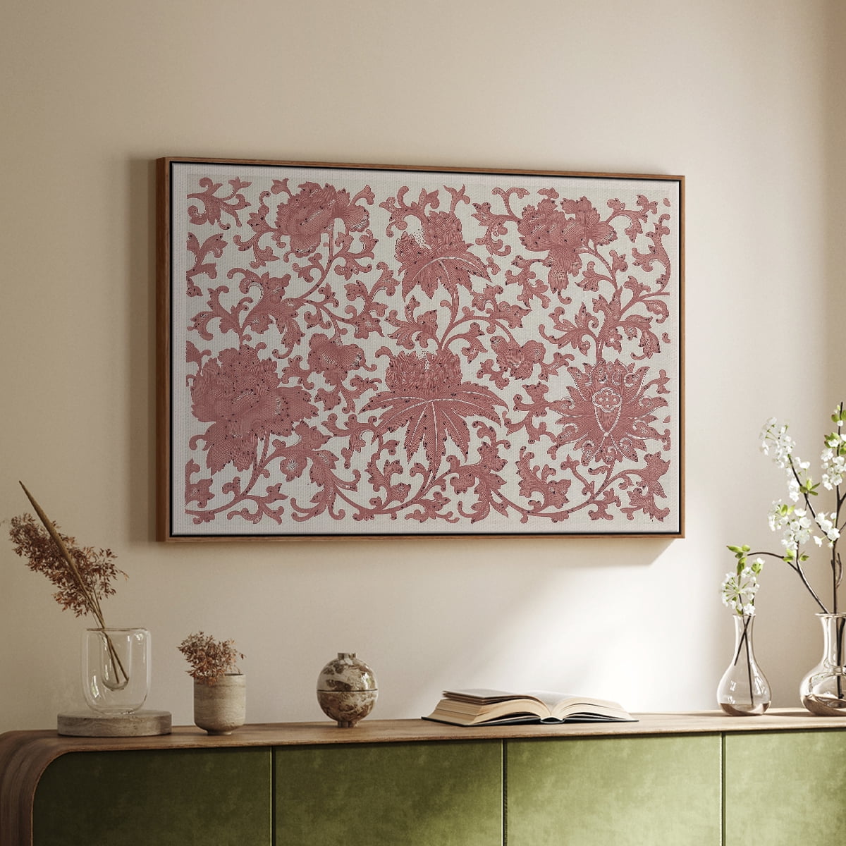 Vintage Abstract Print-XXVIII Framed in Walnut Wood Gallery Wrapped Canvas 25 in. x 37 in.