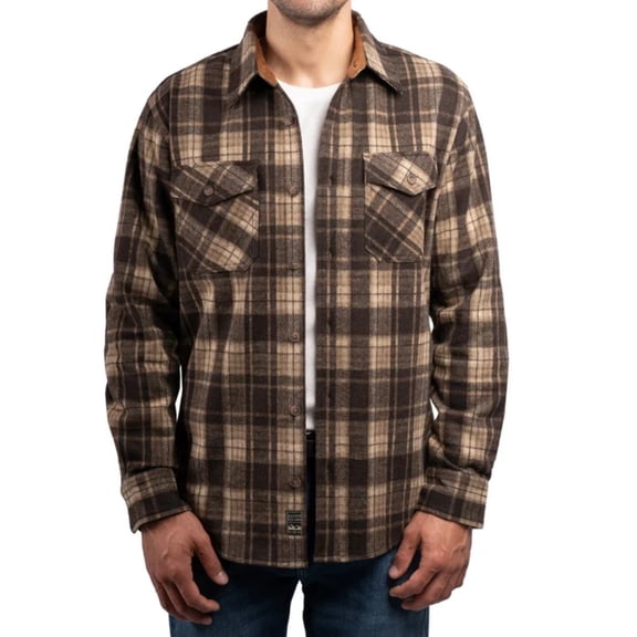 Jachs New York Men's Long Sleeve Button Up Brushed Flannel Shirt (US, Alpha, Small, Brown)