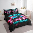 thumbnail image 2 of Castle Fairy Neon Off-Road Truck Bedding Comforter Set 7 Pieces for Teens, Lightning Splash Print Full Bedding Set for Bedroom, Blue Pink,Black Reversible, 2 of 7