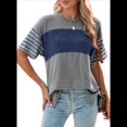 thumbnail image 3 of Blusas de Verano para Mujer, de Gran Tamaño, con Cuello Redondo, Informales, con Bloques de Color y Rayas, Color Azul, Talla L, 3 of 9