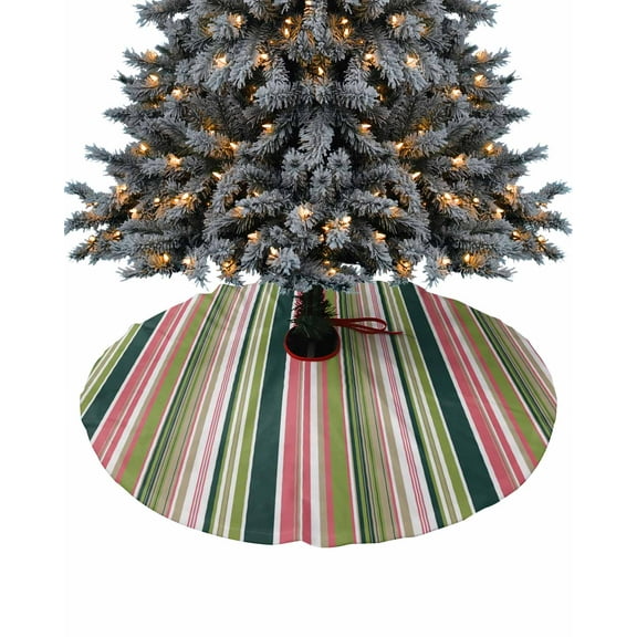 Green Pink Ombre Striped Christmas Tree Skirt 36 Inches Large Christmas Skirt Tree, Farmhouse Colorful Stripes Tree Skirt Christmas Decorations for Fireplace Party Holidays Indoor Outdoor