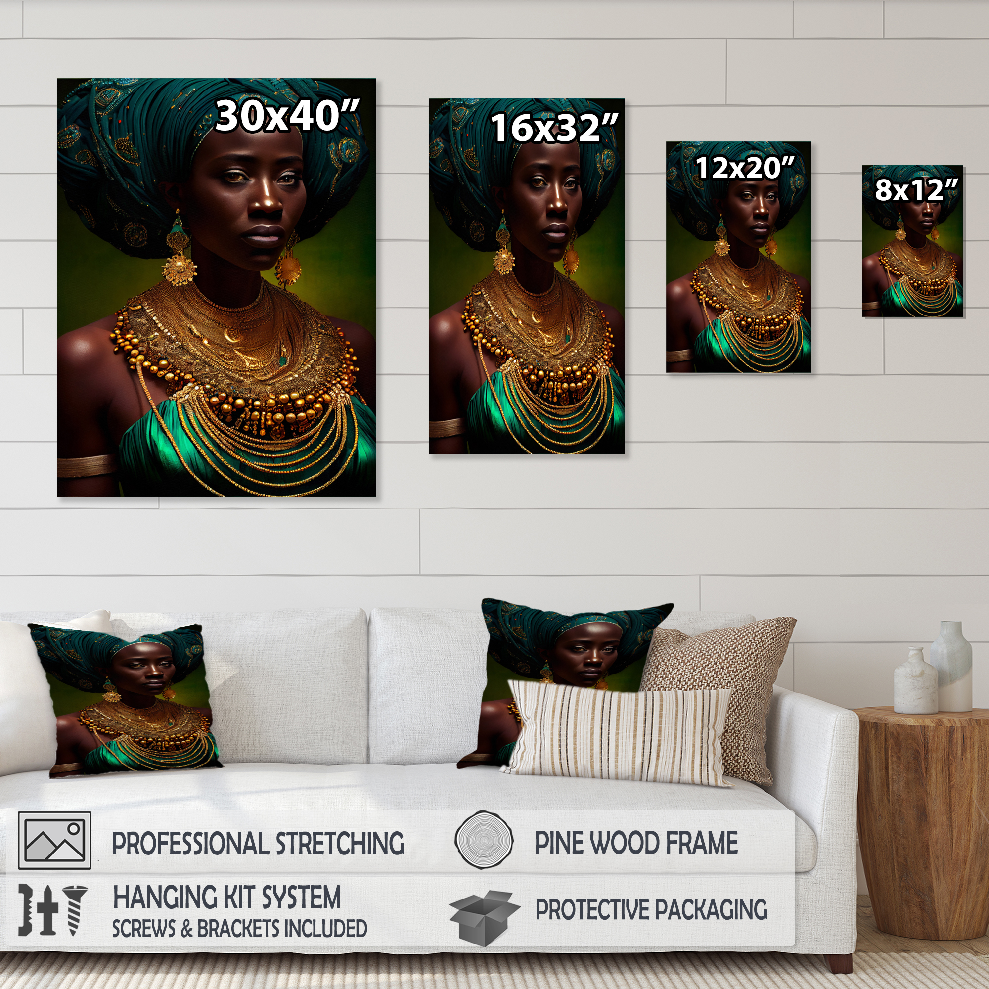 Designart Emerald Queen African Woman Under Moon II Canvas Wall Art