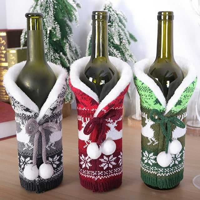 Wine Bottle Cover Elastic Fur Collar Dining Table Christmas Christmas Drawstring Wine Clothes Snowflake Champagne Bag Party Props Gift Accessories Red