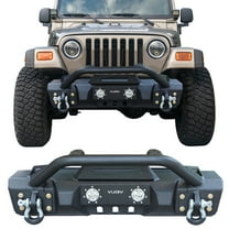 Vijay Steel Front Bumper with Winch Seat and Lights Fits 1997-2006 Jeep Wrangler TJ(Black Texture)