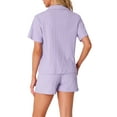 thumbnail image 3 of Womens Pajamas Set 100% Cotton Button Down Notch Collar Sleepwear Short Sleeve 2 Piece Suits with Pockets L Purple, 3 of 6
