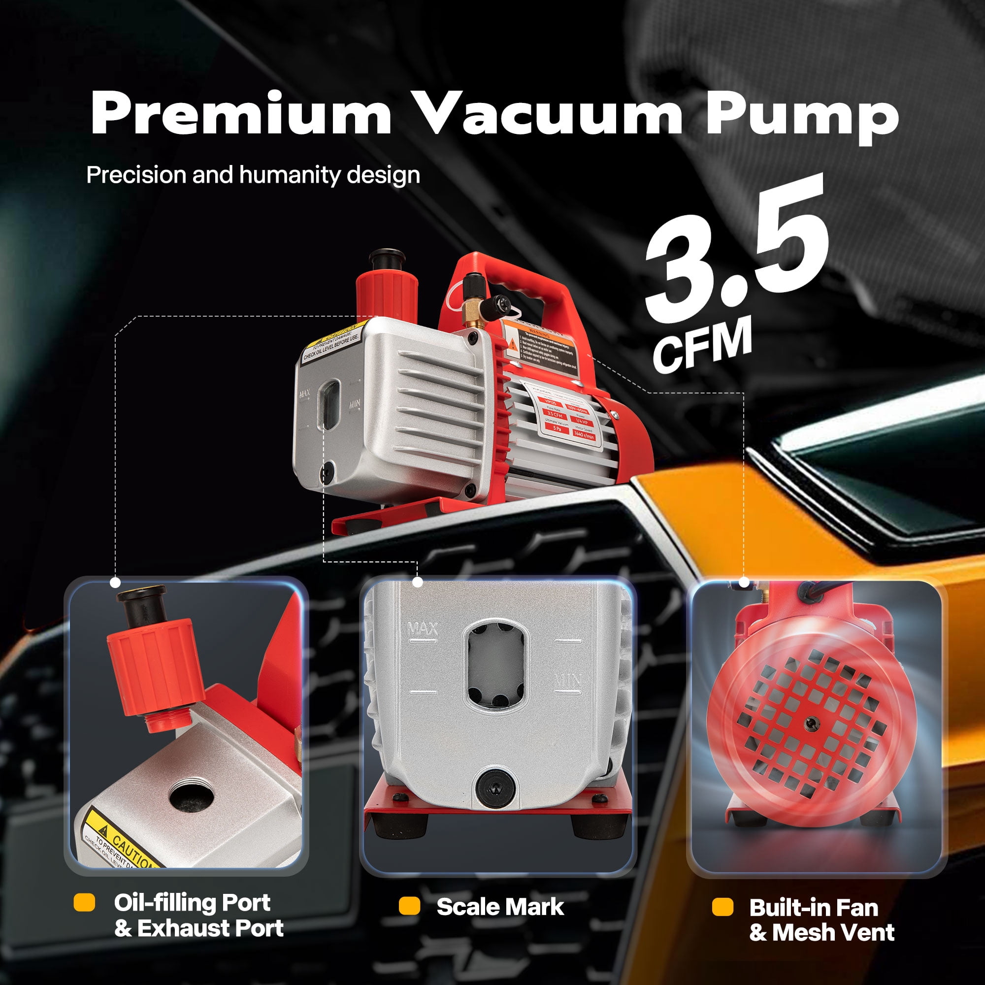 SPECSTAR 110V 1/3 HP 4CFM Single Stage Rotary Vane Air Vacuum Pump and AC Manifold Gauge Set Kit with Leak Detector for R134a R12 R22 R502 R410a HVAC Air Conditioning Refrigeration Recharging, Red