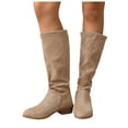 thumbnail image 6 of WAVSUF Women's Suede Mid Calf Boots Soft Sole Comfort Round Toe Wide Width Fall Chunky Plus Size Boots Brown 6, 6 of 9