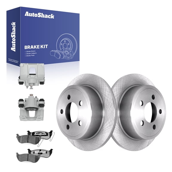 AutoShack Rear Solid Brake Rotors   Ceramic Pads   Calipers 8-PC Brake Kit Replacement for 2003-2007 Jeep Liberty 2004-2006 Jeep TJ 11.22" (285 mm)