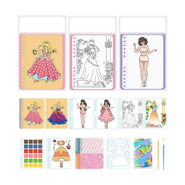 Libros de actividades con temática de disfraces, libros de pegatinas para desfiles de moda, libros de arte hechos a mano, educativos. 4 en 1 rosa