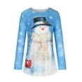 thumbnail image 4 of IROINID Chemises de Noël en Solde pour Femmes Blouse à Manches Longues Col Rond Imprimé, Bleu, 4 of 6