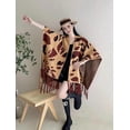 thumbnail image 3 of Women's Shawl Wrap with Tassel Open Front Retro Poncho Cape for Fall Winter (Orange), 3 of 5