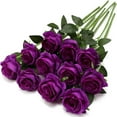 thumbnail image 2 of Artificial Roses, Ongmies Roses Artificial Flowers Artificial Roses Silk Flowers with Stems for Home Wedding Hotel Centerpiece Decor, Purple, 2 of 7