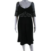 Angle View: Pre-owned|Escada Womens Woven Lace Beaded Scoop Neck A-Line Dress Black Size 40