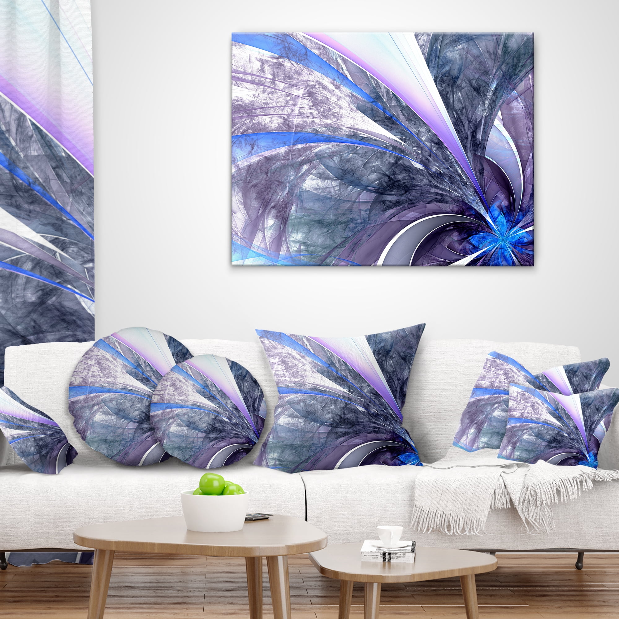 Designart Bright Blue Fractal Flower Design - Floral Throw Pillow - 18x18