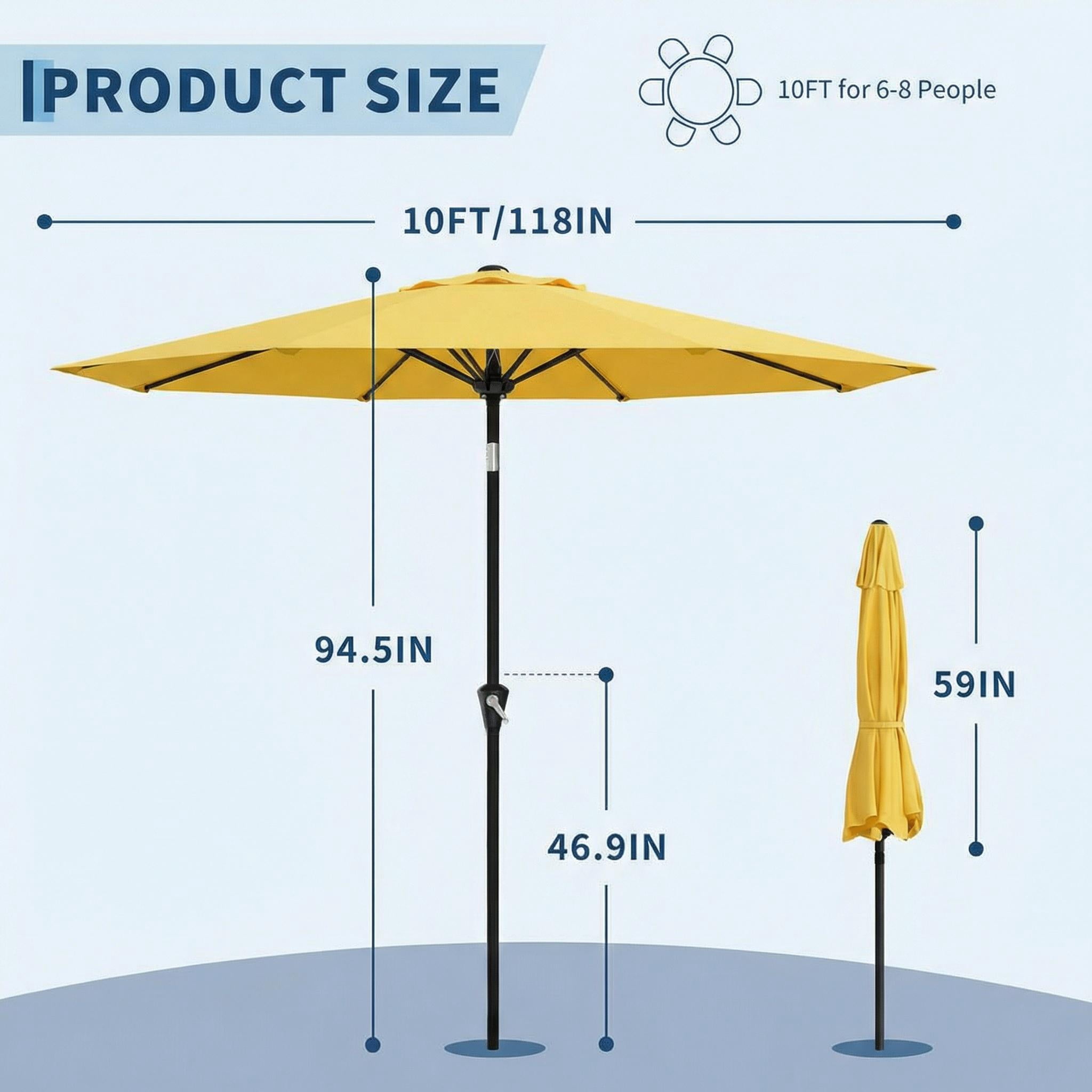 9' Outdoor Patio Umbrella, Outdoor Table Umbrella, Yard Umbrella, Market Umbrella with 8 Sturdy Ribs, Push Button Tilt and Crank