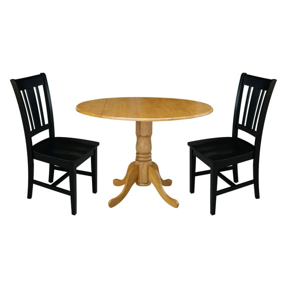 International Concepts Solid Wood 3-Piece Dining Set with 42 in. Dual Drop Leaf Table and 2 Splat Back Dining Chairs in Oak/Black