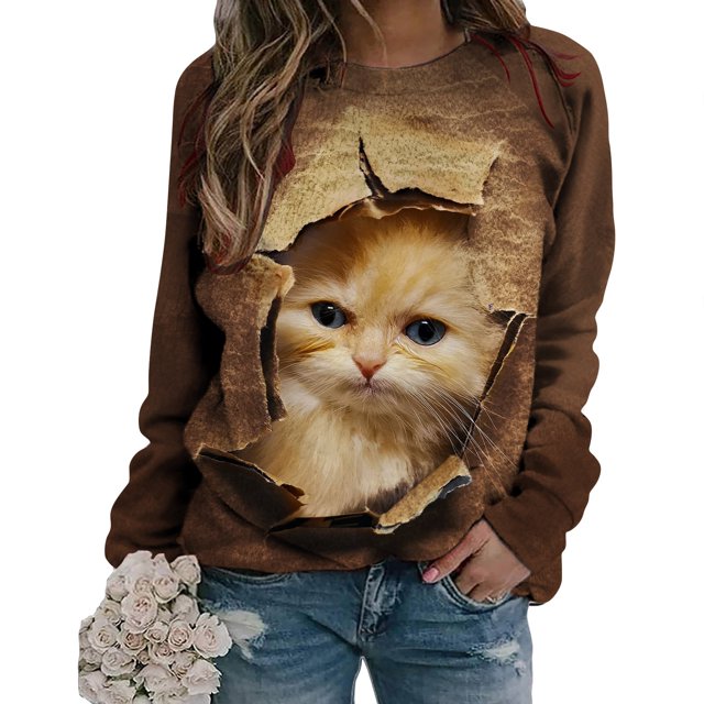 Moda mujer primavera Animal impreso manga larga cuello redondo Casual Tee Tops blusa Pompotops FGAJ678