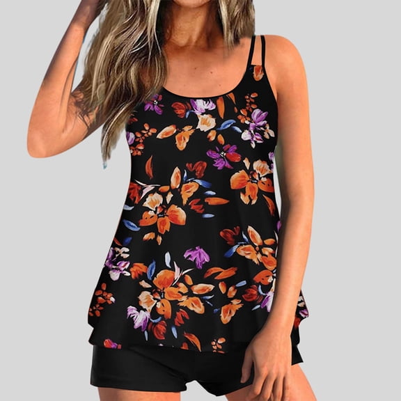 Dihao Tankini Swimsuit for Women Clearance Plus Size Women'S Floral Printed Split Sexy Shorts Two Piece Swimsuit on Hot Sales