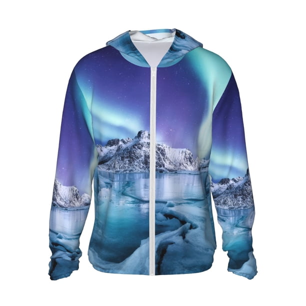 Balery Night At Lake Aurora 1 Sudadera ligera de manga larga con capucha y protección solar UPF 50+ para hombre y mujer, ideal para pesca y running-3X-Large