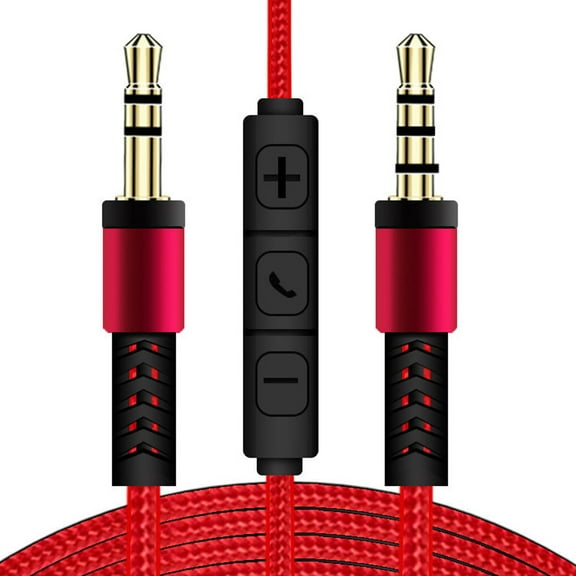 Naierhg 3.5mm Jack Male to Male Audio Cable 1.2m Aux Cable Volume Control with Mic for iPhone for iPad,Red