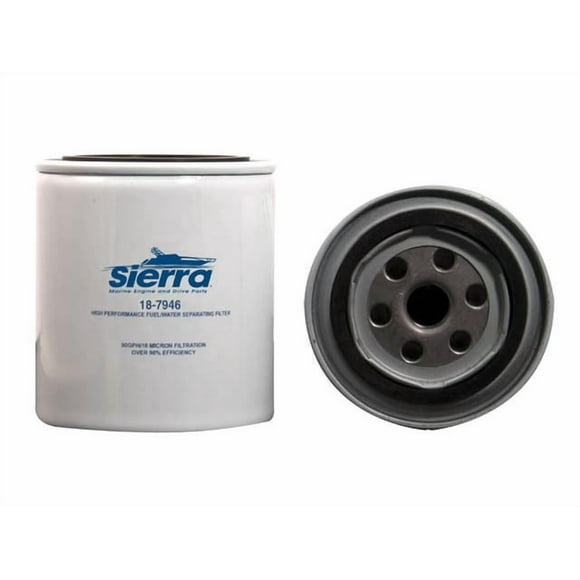 Sierra Marine Filtre Séparateur d'Eau de Carburant Marin 18-7946 Series; Élément 10 Microns; 90 GPH; Taille d'Entrée 1 Pouce-12; Moteurs à Injection de Carburant; Hauteur 4.3 Pouces