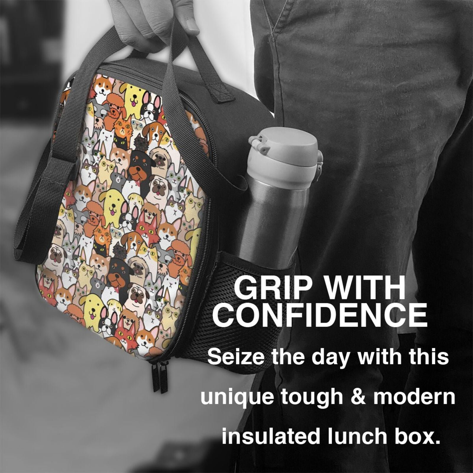 Ratiio Cats & Dogs Group Print Lunch Box - Reusable Lunch Bag Men Adult Women- Insulated LunchBox