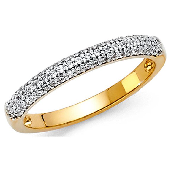 14k Yellow Gold CZ Round Wedding Band Bridal Dome CZ Band Anniversary Stylish CZ Ring Pave Set Size 7