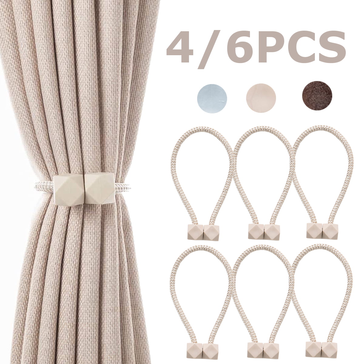 Gold 4 Pack Home Queen Magnetic Curtain Tiebacks Decorative Drape Tie Backs Holdback Holder for Window Draperies