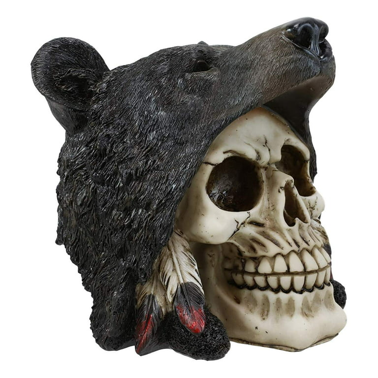 Ebros Warrior Big Bear Headdress Skull Statue Gothic Figurine 5.5