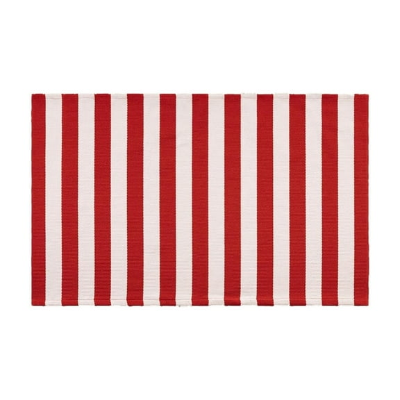 Christmas Red & White Striped Rug - 90*150cm Outdoor Front Door Decor Mat Cotton Washable Hand-Woven Rug Christmas New Year Holiday Porch Entryway Layered Doormat