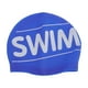 thumbnail image 1 of Gorro de natación impermeable de silicona con letras, 1 pieza, azul y blanco, 1 of 5