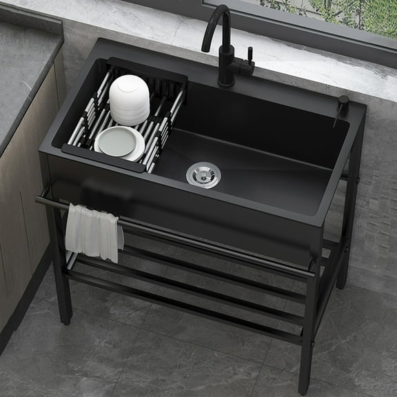 Utility Room Sink with Faucets, Freestanding Stainless Steel Laundry Tub with Adjustable Legs, 7.4in Deep kitchenette Sink,for Laundry Room, Outdoor, Garage, Workshop, Pet Wash Station, Bathroom
