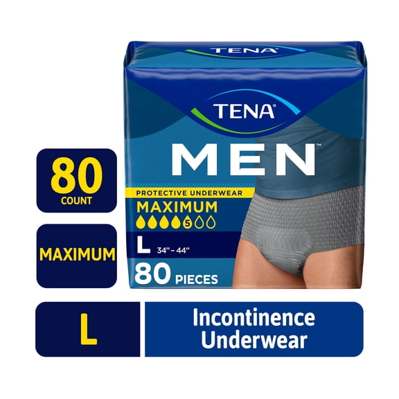 TENA Men Underwear Maximum, L, 80 count (Waist size 34in-44in)
