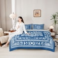 thumbnail image 5 of jejeloiu Nautical Vintage Floral 7pcs Queen Bedding For Men Women,Paisley Print Bedding Comforter Set Queen,Blue White,Light Gray Reversible, 5 of 7