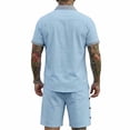 thumbnail image 4 of Men's Linen Shirts and Shorts Set Short Sleeve 2 Piece Beach Vacation Outfits Summer Yoga Suits with Pockets Sky Blue, 4 of 6