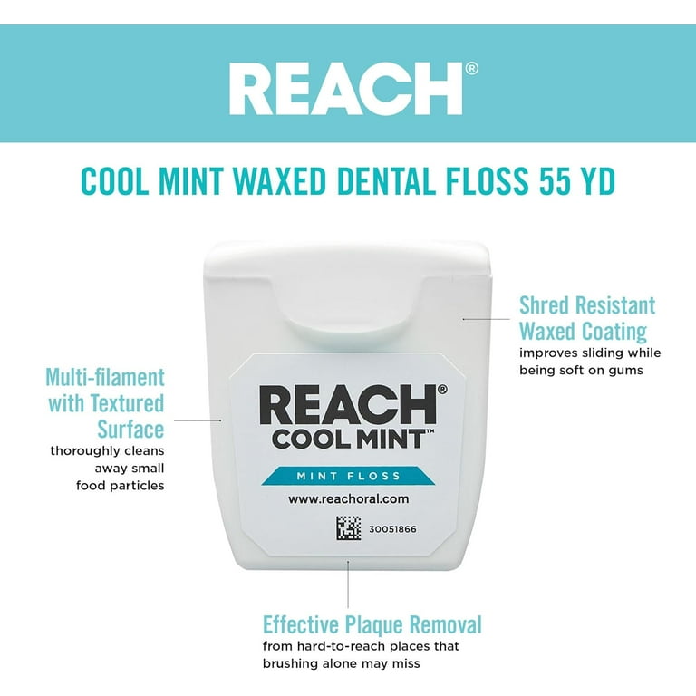REACH Cool Mint Dental Floss, Plaque Remover for Teeth, Shred