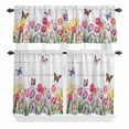 thumbnail image 2 of Kitchen Window Curtains Valance and Tier Set, Spring Farm Flowers Tulips Rod Pocket Tier Curtain Valance Set, Butterflies on Retro Wood Light Filtering Cafe Curtains for Bedroom Living Room, 2 of 9