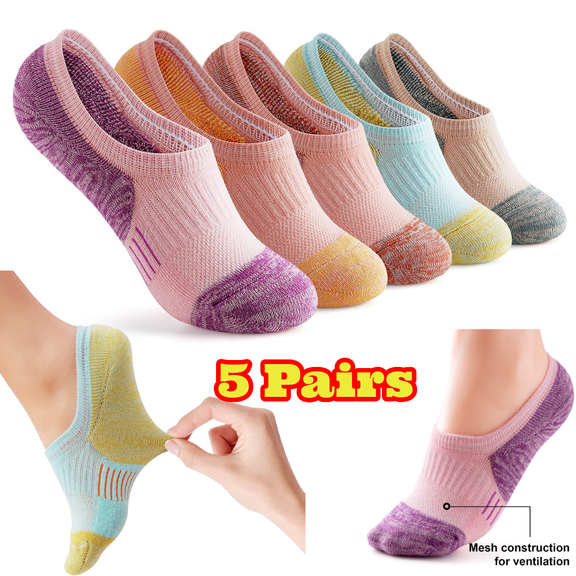 5 Pairs No Show Socks for Women, Cushioned Low Cut Athletic Hidden Liner for Sneakers Ankle Invisible Running Socks