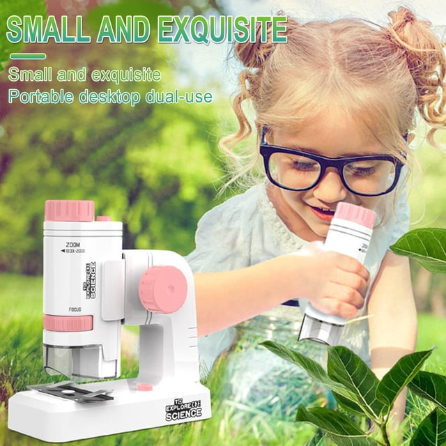 XWSHYW Juguetes para Niños Pequeños Microscopio Portátil para Niños 200X, Base Portátil para Exteriores, Juguetes Educativos para Estudiantes de Primaria y Secundaria, Departamento de Experimentos Ci