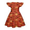 thumbnail image 3 of Girls Dresses Halloween Pumpkin Print Tiered Flutter Sleeve Sundress Lightweight Summer Beach Clothes for Girls 4–12Y, 3 of 4