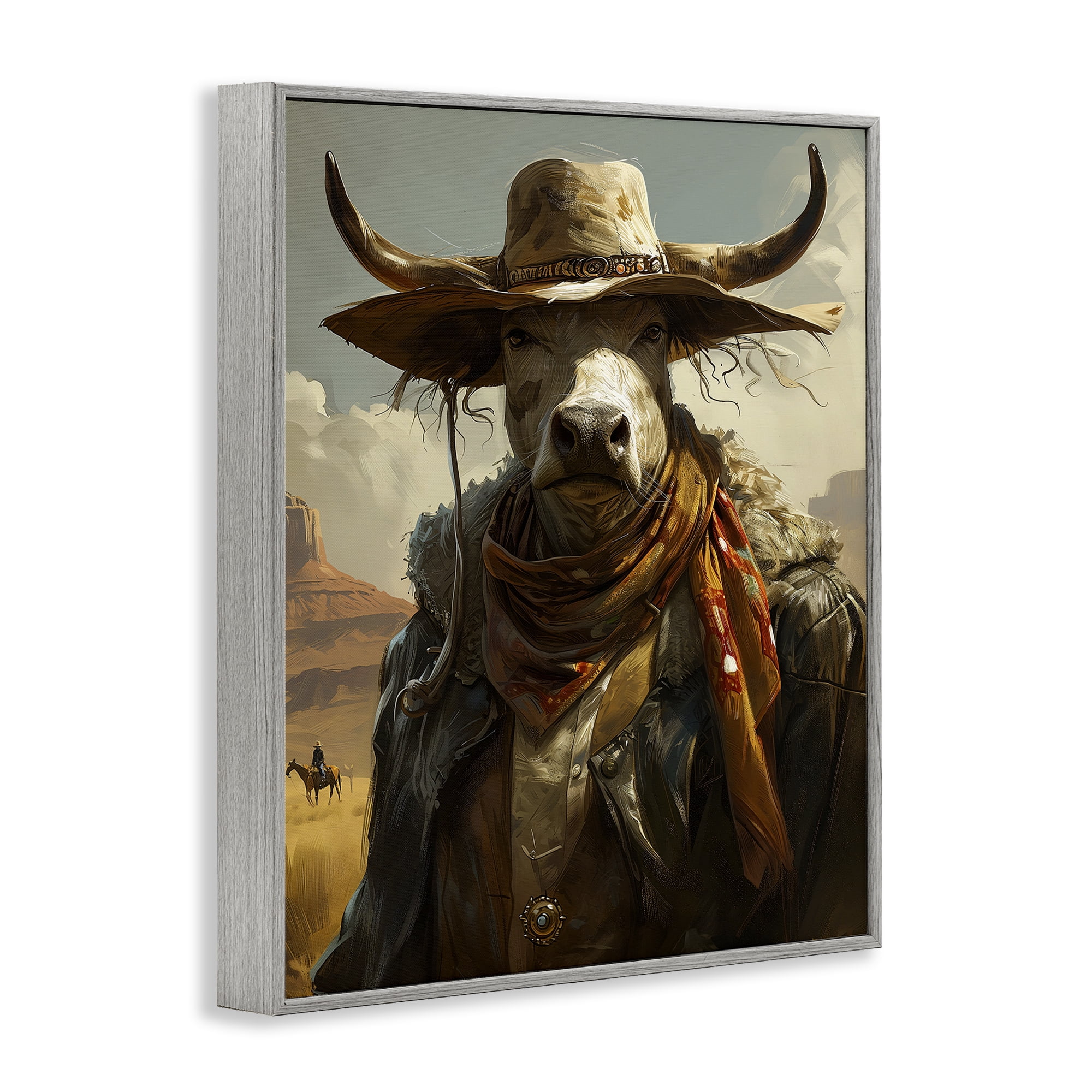 Stupell Industries Rustic Cattle Cowboy Novelty Painting Gray Framed Art Print Wall Art, 16 x 20
